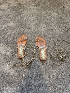 Vero Cuoio Metallic Gold Lace-Up Flat Sandals